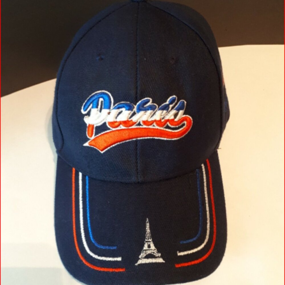 Paris France Ball Cap Navy Blue with Red White and Blue Embroidery Adjustable